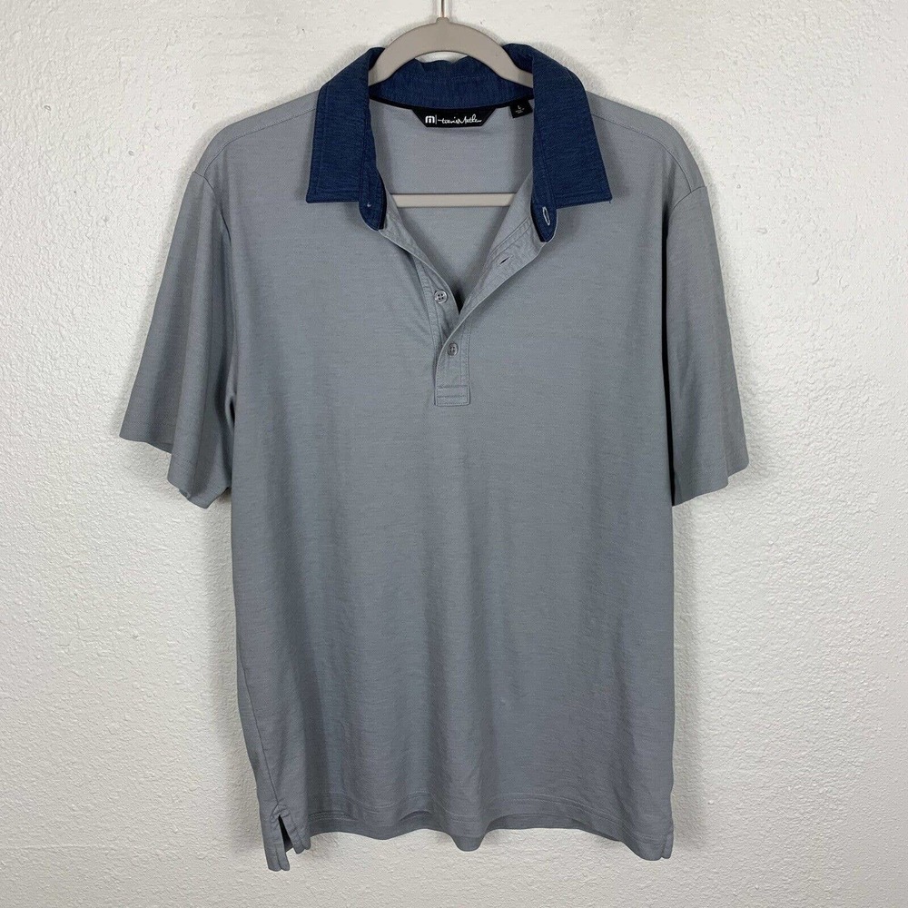 Travis Mathew Polo Golf Shirt Mens L Short Sleeve Pima Cotton Gray Athletic